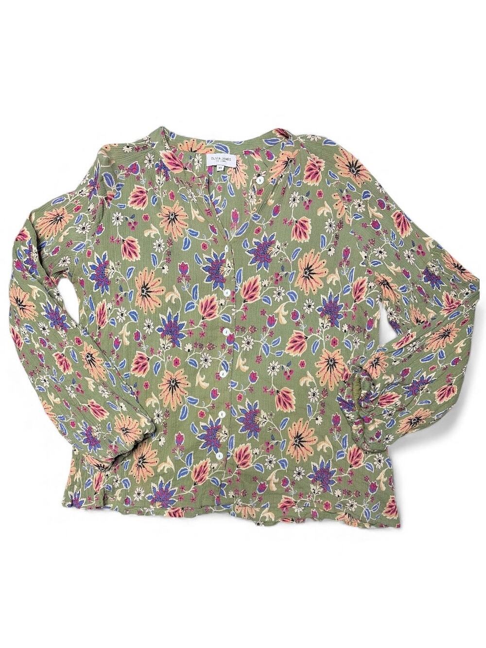 Olivia James the Label Floral Button Front Blouse size XS
